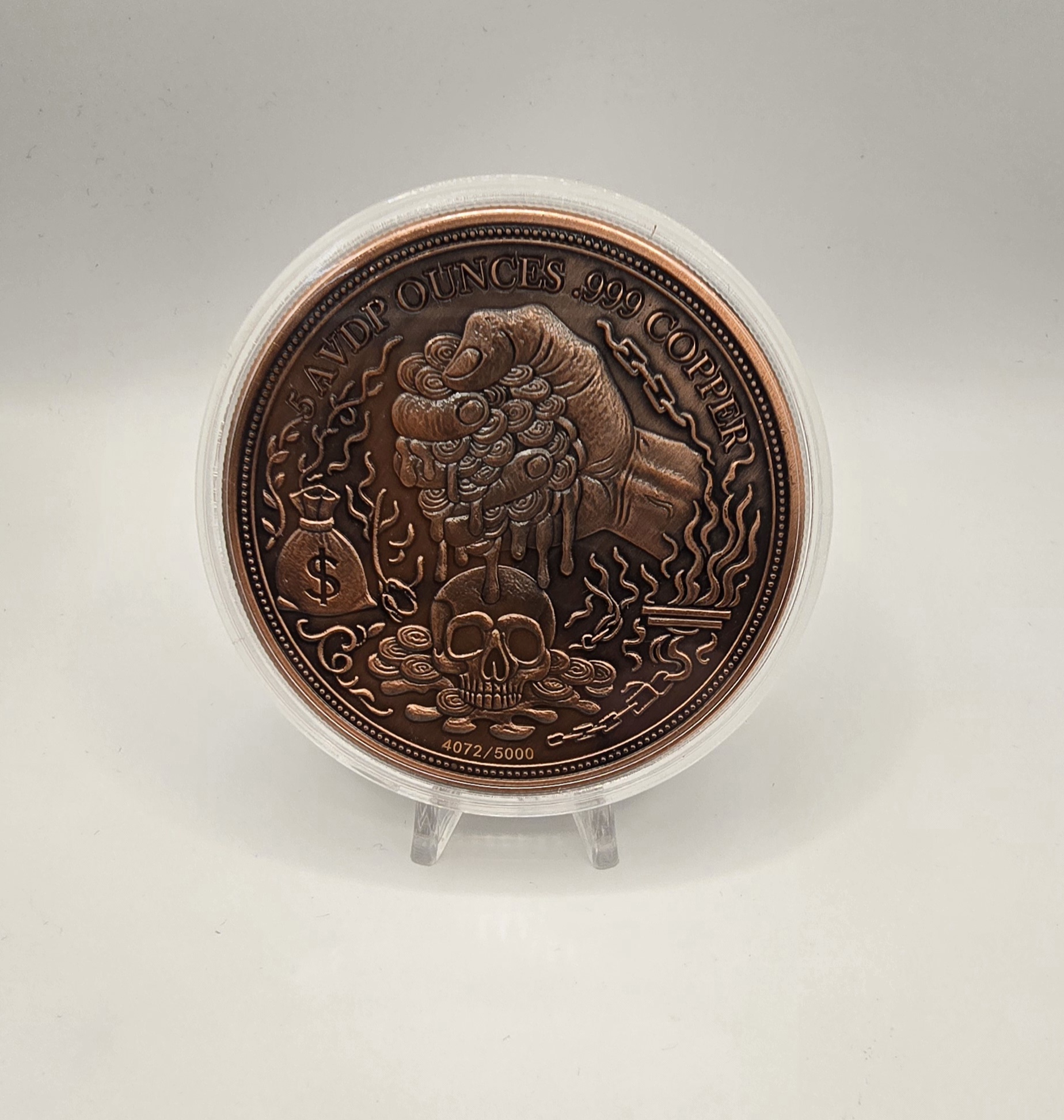 Greed 5oz Copper Round - Image 2