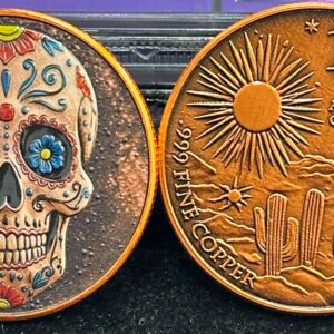 20ct Tube of 1oz Colorized Sugar Skull Copper Rounds